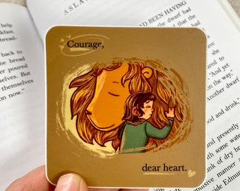 Courage, Dear Heart Sticker - Catholic Sticker  - Confirmation Gift - Chronicles of Narnia - Lucy and Aslan