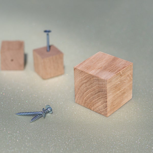 Bouton cube en bois massif, poignée de porte + vis. Poignée carrée minimaliste. Bras simple pour bureau, armoire, commode, placard, tiroir coulissant.