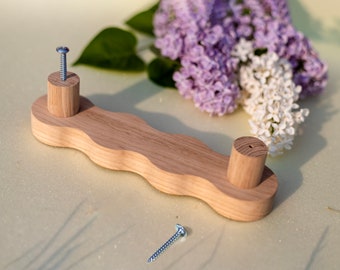 Tirador curvo de madera ondulada para puerta de armario con tornillos. Tirador étnico con figuras onduladas, ideal para cajón de escritorio de cocina, cómoda o baúl.