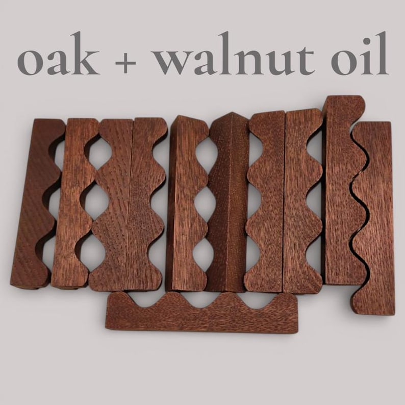Wooden wavy handle with bushings and bolts for home furniture, doors, desk, dresser, drawer chest, sideboard, drawers Oak + Walnut oil