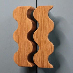 Set of 2 Wavy Wood Door Pulls, Oak or Maple Handles for Double Doors, 4–20 Inch
