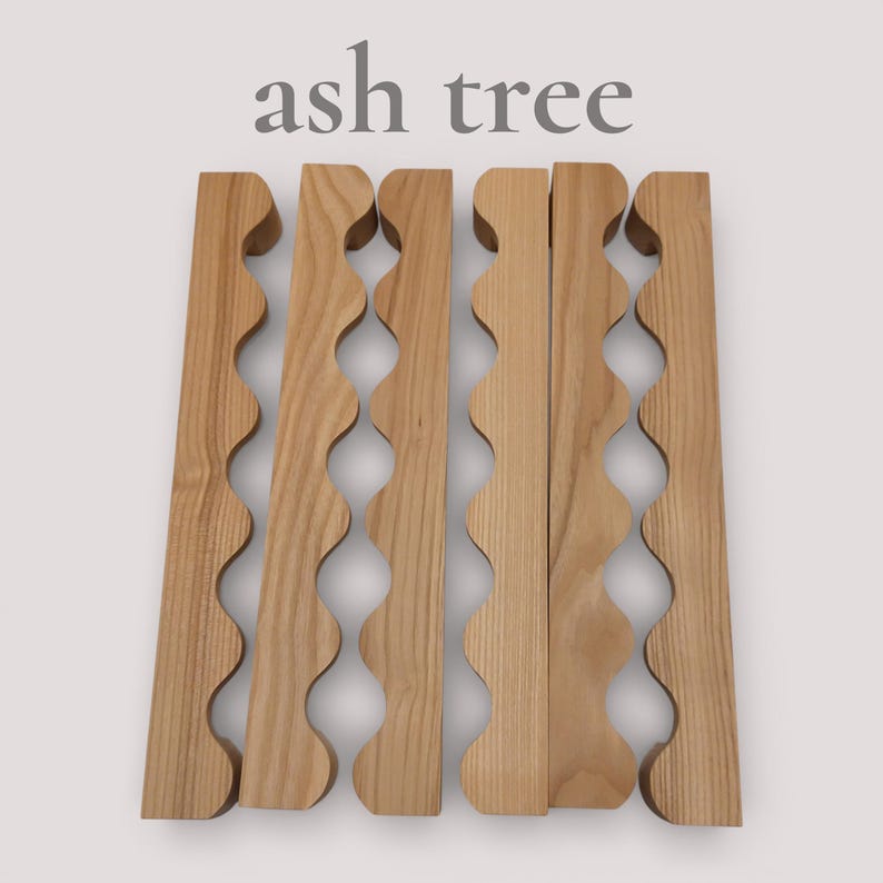 Wooden wavy handle with bushings and bolts for home furniture, doors, desk, dresser, drawer chest, sideboard, drawers Ash tree