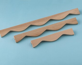 Handcrafted Wooden Door Handle with Wave Design - Minimalist Natural Wood Hardware