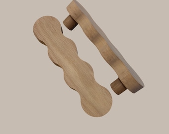 Curved Oak Drawer Pull – Modern Wave Cabinet Handle | Handmade Wood Knob for Kitchen, Dresser, Furniture