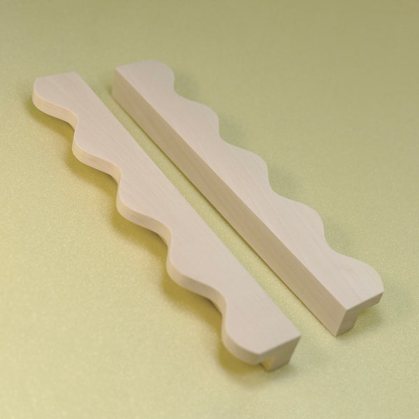 Wooden wavy handles with bushings and bolts for home furniture, doors, desk, dresser, drawer chest, sideboard, drawers