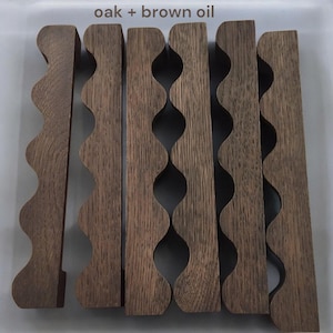 Wooden wavy handle with bushings and bolts for home furniture, doors, desk, dresser, drawer chest, sideboard, drawers Oak + dark oil