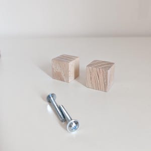 Solid Wood Cube Door Knobs, Birch Wardrobe Handles, Drawer Pulls Set of 2