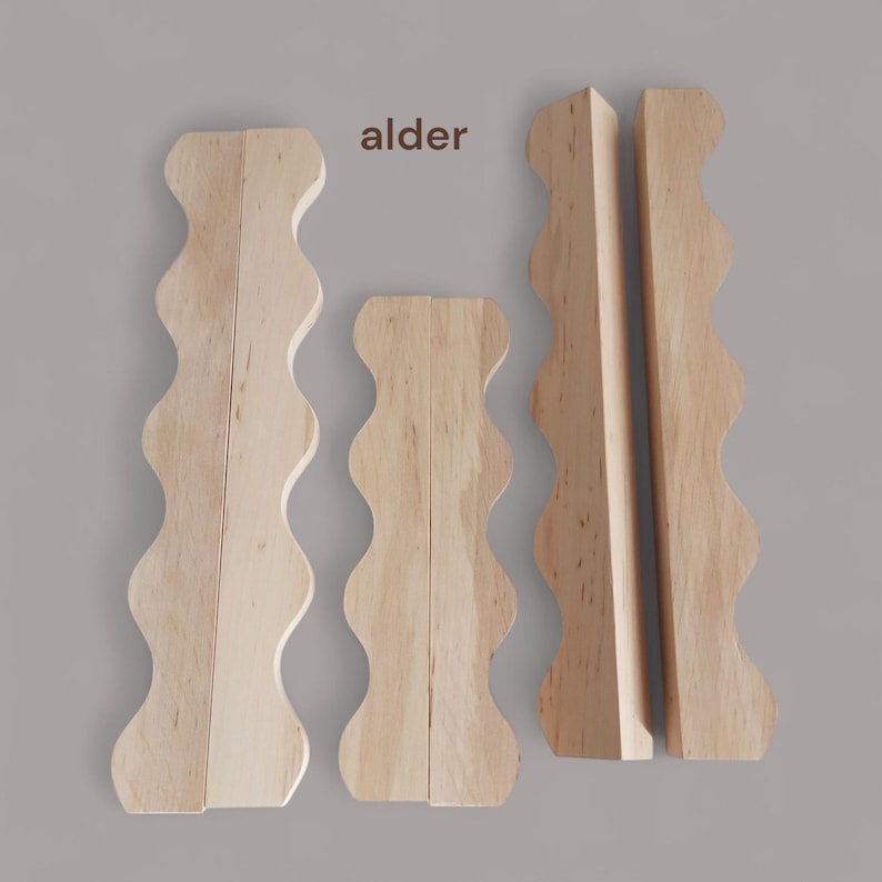 Wooden wavy handle with bushings and bolts for home furniture, doors, desk, dresser, drawer chest, sideboard, drawers Alder
