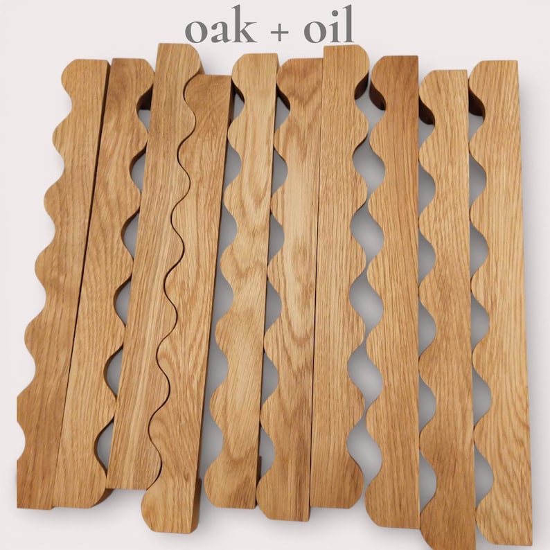 Wooden wavy handle with bushings and bolts for home furniture, doors, desk, dresser, drawer chest, sideboard, drawers Oak + oil
