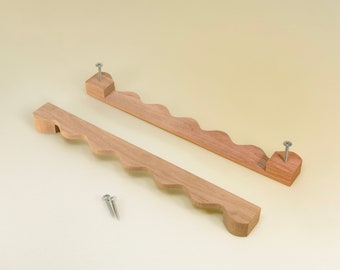 wooden wavy handle +screws for cabinet door, kitchen drawers pull. Fittings to order for: desk, dresser, closet, drawer chest, sideboard.