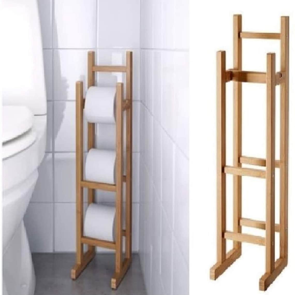 Bamboo Wooden Toilet Roll Storage Holder Stand Etsy UK