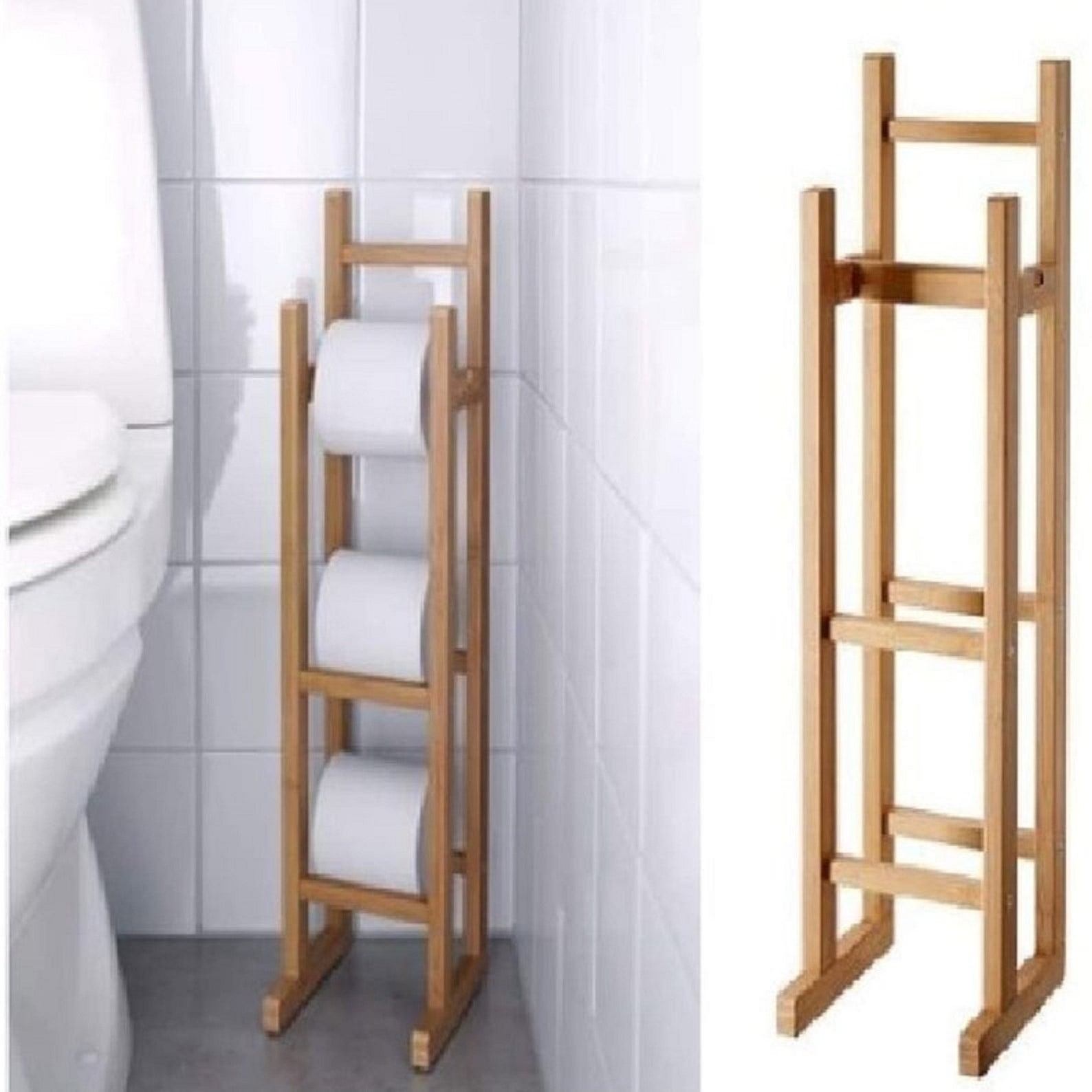 Bamboo Wooden Toilet Roll Storage Holder Stand Etsy UK