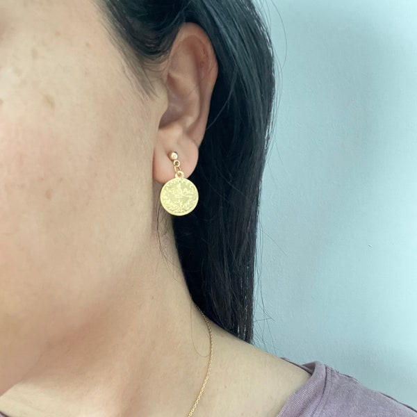 Simple lira earrings coin jewelry minimalist coin earring for women