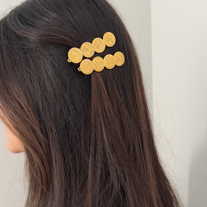 Lira hair Clip handmade Lira Jewelry Lira Coin Hair accessories Vintage-Inspired Hair Accessory for Women Boho Gold Coin Barrette updo