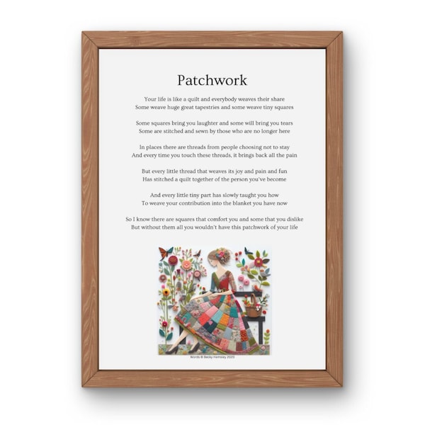 Patchwork - digital download of A4 original poetry print