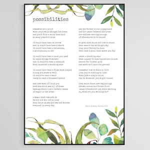 Posibilidades: poesía original impresa (descarga digital A4) de Becky Hemsley