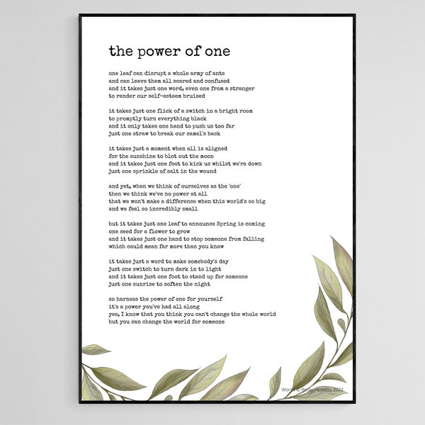 The Power of One - original poetry print A4 (digital download)