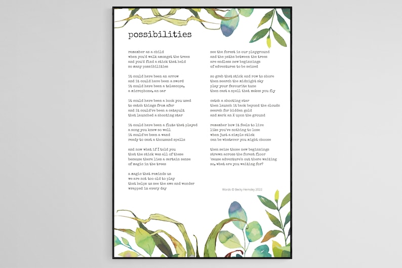 Possibilities - Original Poetry Print (A4 Digital Download) by Becky