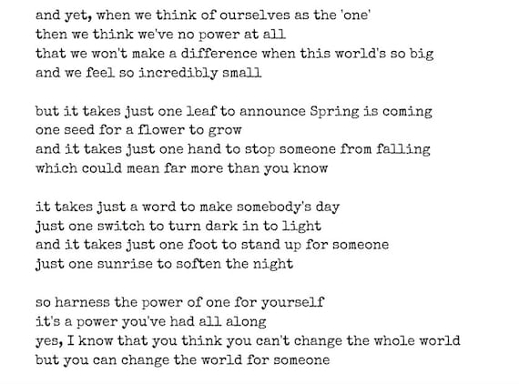 The Power of One - Original Poetry Print A4 (digital Download) - Etsy