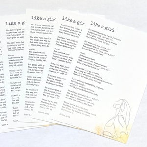 Poème Like a Girl - packs d'impressions de cartes postales