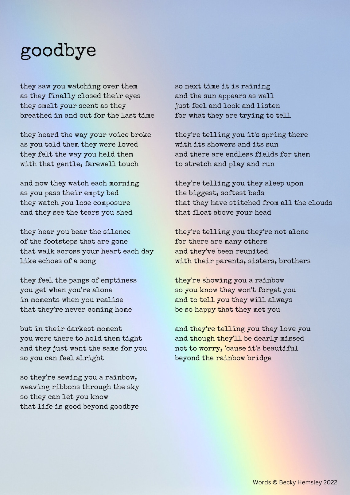 Goodbye Poem Packs of Postcard Prints Etsy UK