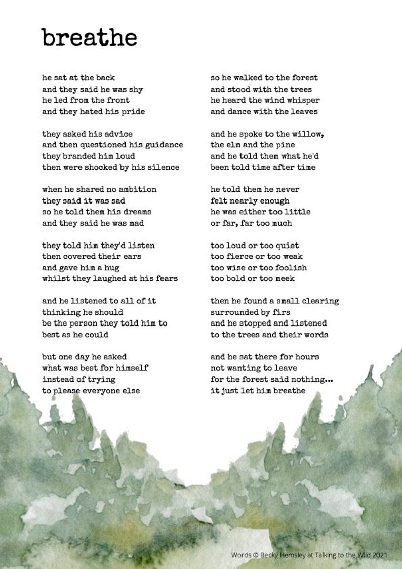 Breathe original poetry print A4 digital download image 9