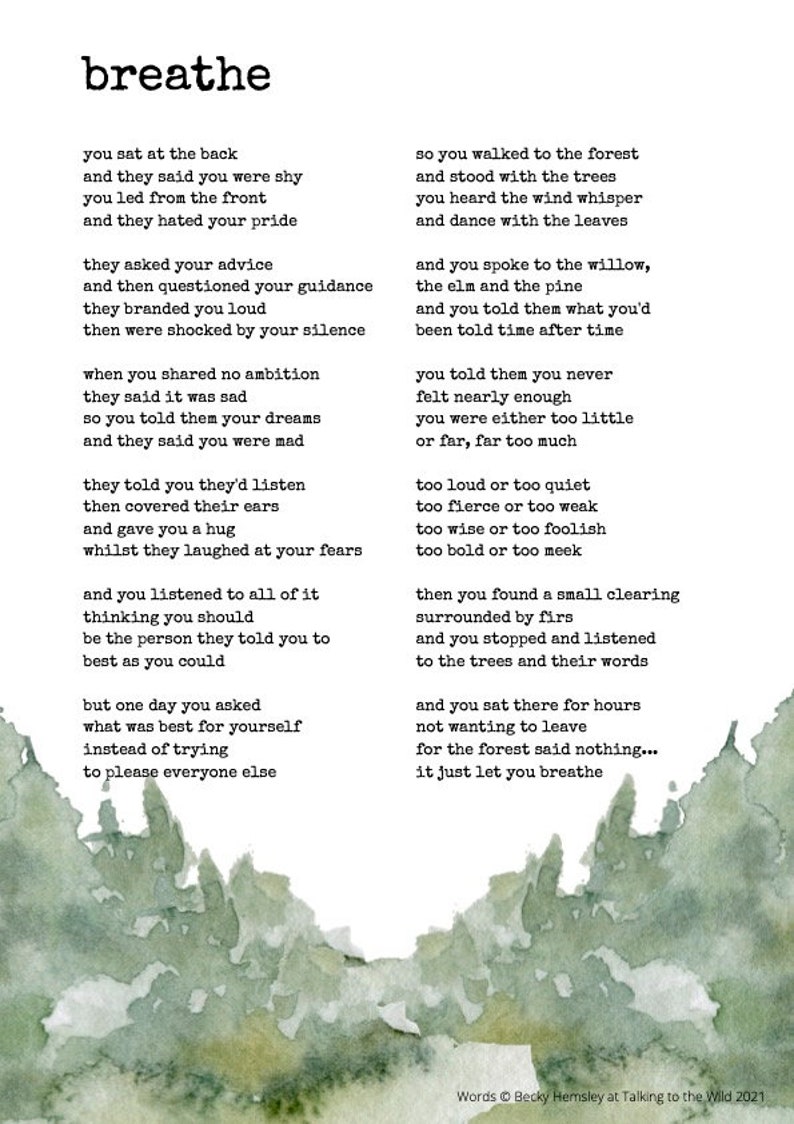 Breathe original poetry print A4 digital download image 8