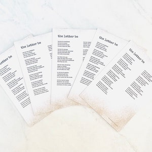 Le poème « Letter Be » - packs d'impressions de cartes postales