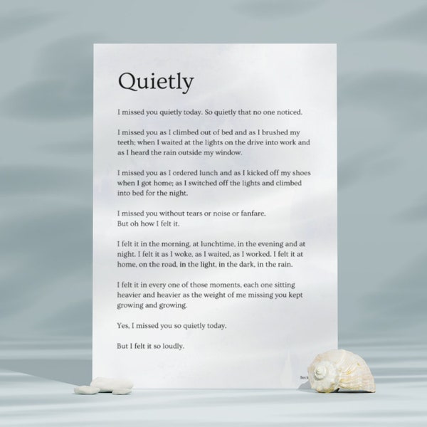 Quietly - A4 print of original poem by Becky Hemsley