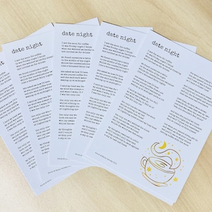 Poème Date Night - packs de tirages de cartes postales