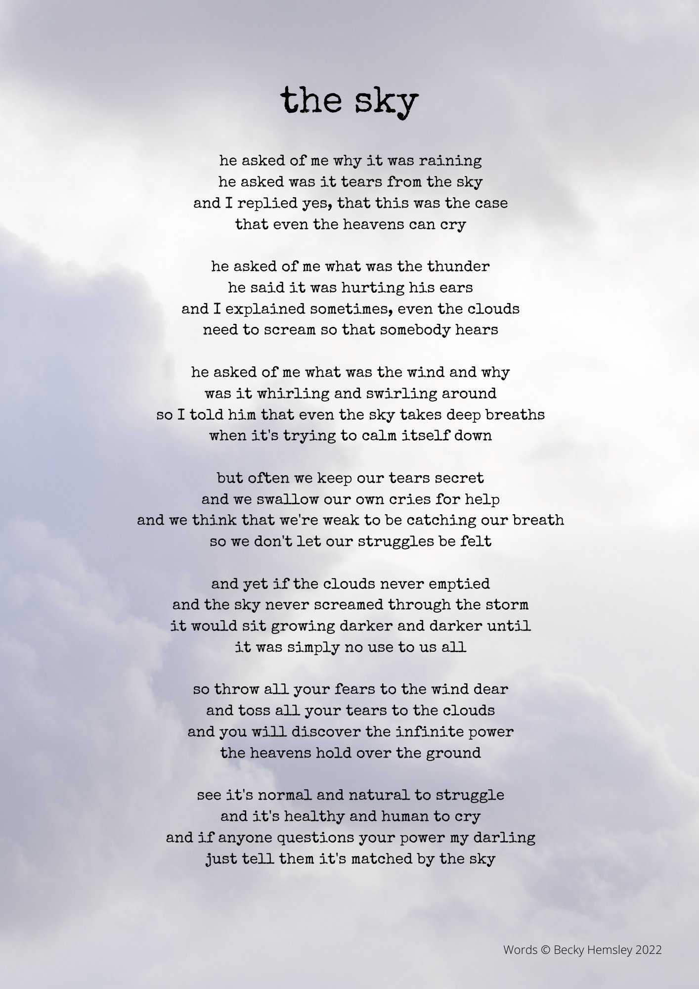 The Sky Original Poetry Print A4 digital Download - Etsy UK
