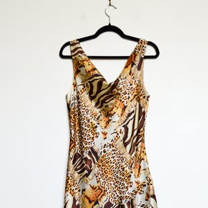 Y2K Animal Print Asymmetrisches Slip-Kleid - Leopard Zebra Satin Midikleid