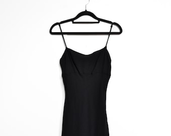 Vintage Black Silk Slip Dress | Minimalist Midi Dress