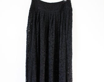 Falda midi de encaje negro / Falda plisada gótica Y2K