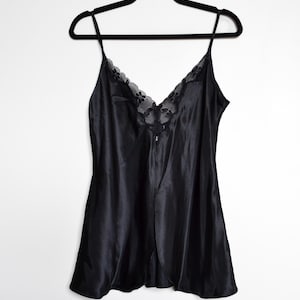 Vintage Black Camisole with Lace Trim | Y2K Slip Tank | Romantic