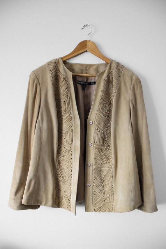 Lafayette 148 Suede Jacket | Vintage Beige Blazer | Minimal Luxury Jacket | Designer Classic