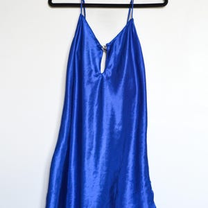 Vintage Royal Blue Slip Dress | Mini Dress with Keyhole Front