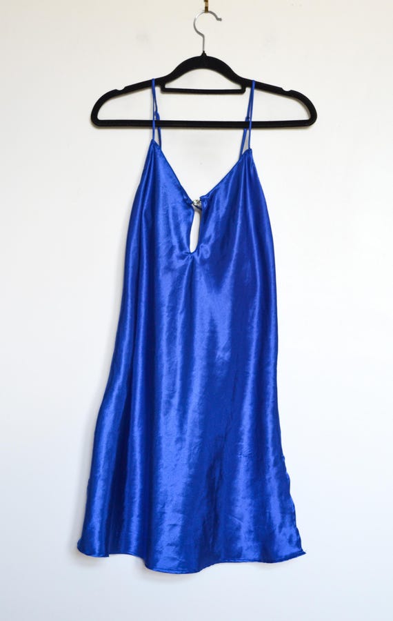 knee length dresses for ladies Royal Blue Satin Nightgown  Mini Cowl Neck Slip Xs / Royal Blue