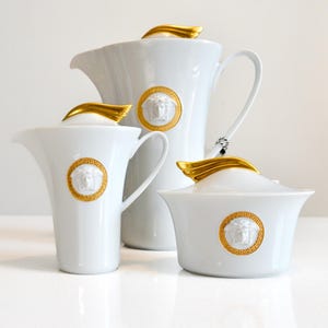 Versace Rosenthal Medusa Kaffee-Set: Vintage 24k Gold Porzellan Geschirr
