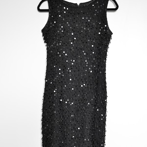Vintage 90s Beaded Black Mini Dress | Hand-Sequined Cocktail Dress | Glamorous Eveningwear