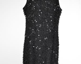 Vintage 90s Beaded Black Mini Dress | Hand-Sequined Cocktail Dress | Glamorous Eveningwear