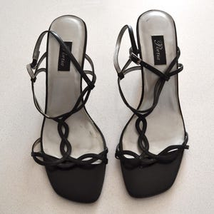Vintage Leder Schwarz T-Riemen Sandalen