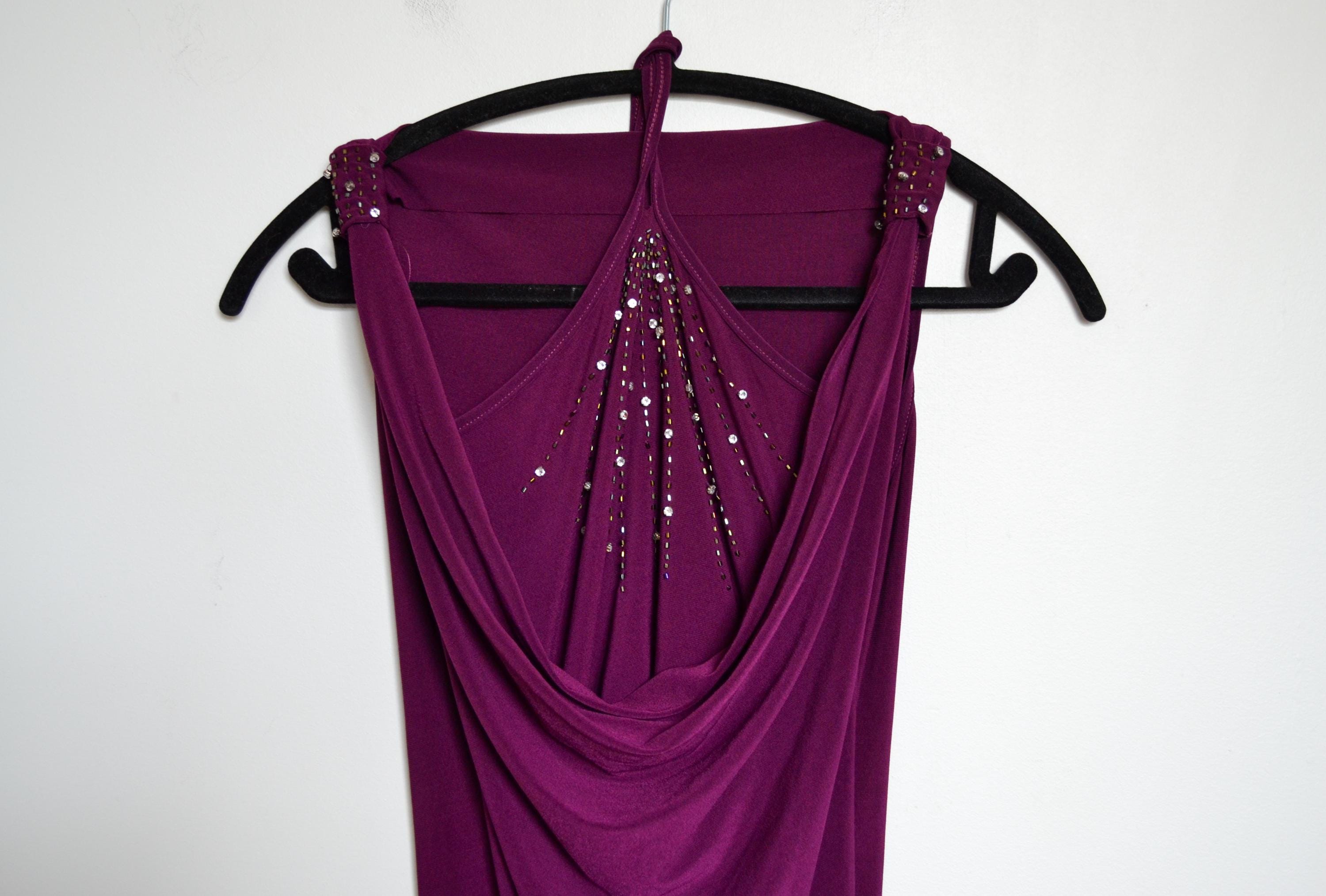 Robe pull ajustée avec col en V prune femme | Morgan