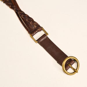 Braided Brown Leather Belt | Vintage Boho Brass Buckle  display picture 2