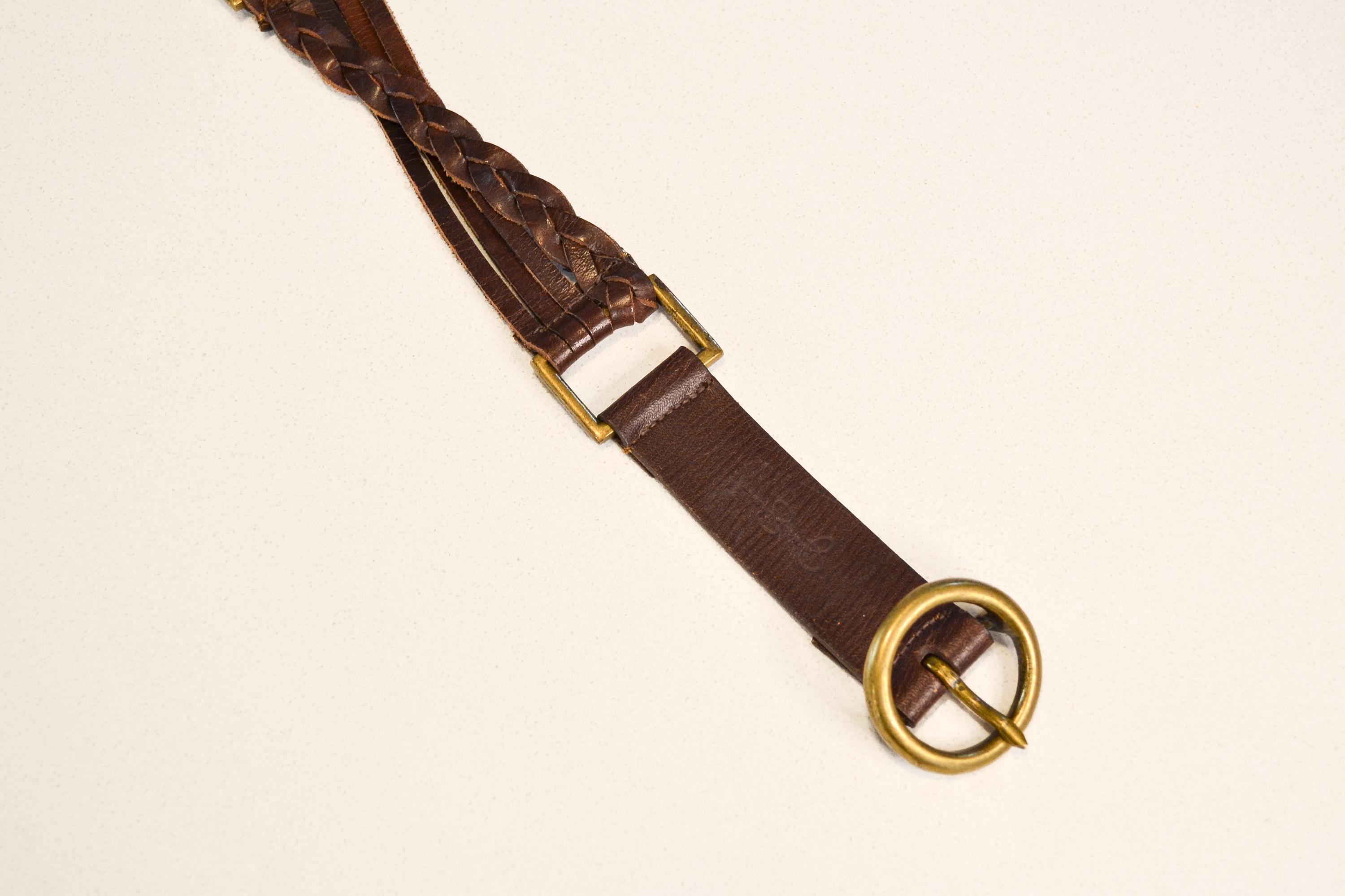 Vintage Leather Braided Belt Brown Size 34 Woven Brass Buckle Western Boho Braided Leather Waist Belt – Lunch Break main image 2