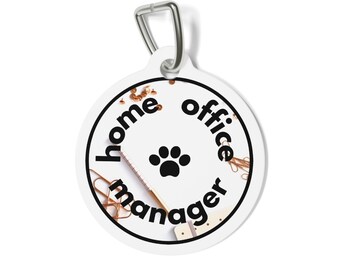 Gepersonaliseerde metalen huisdierpenning – Home Office Manager, aangepaste hond-kat-ID