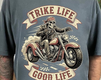 Comfort Colors® Trike Life Good Life Shirt, Three Wheels One Soul Trike Motorcycle Tee, Patriotic Biker T-Shirt Gift For Trike Riders