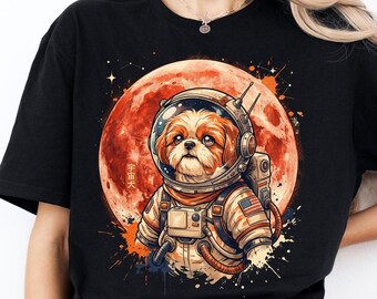 Japanese Minimalist 1950s Retro Space Shih Tzu Shirt, Shih Tzu Mom Shirt, Good Luck Kanji Shirt, Vintage Sci Fi, Shirt, Shih Tzu Dad Tee