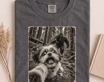 Shih Tzu Bigfoot T-Shirt, Shih Tzu Selfie Shirt, Shih Tzu Mom Tee, Funny Dog Lover Gift Tee, Shih Tzu Dad Tee, Bigfoot Dog Squad Shirt