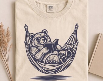 Bear Reading Shirt, Book Bear Hammock Tee, Lover Shirt, Librarian Gift, Reading Teacher Tee, Book Club Shirt, Library Lover Tee, Reader Gift